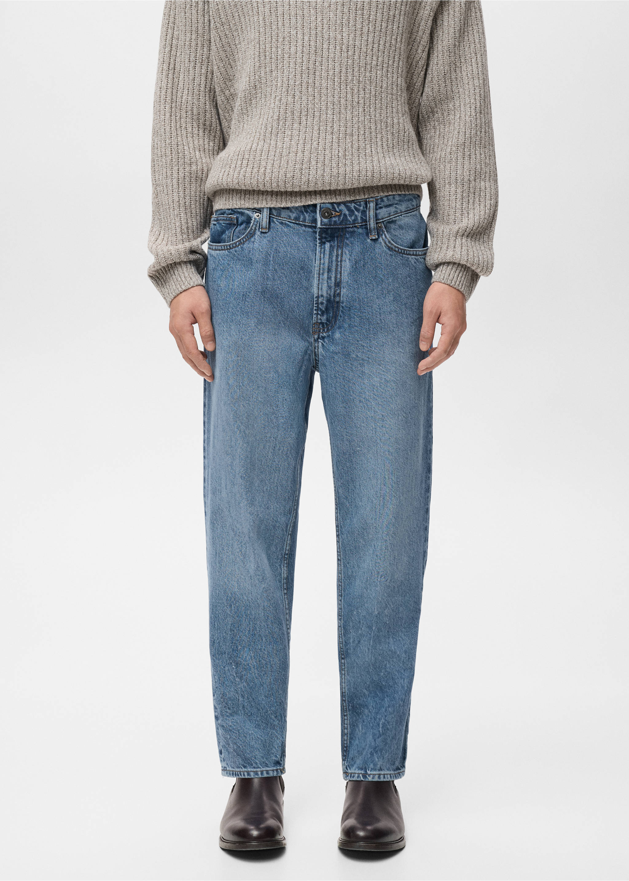 Jeans Sammy  cropped carrot fit - Plano medio, Azul medio. Ref: 17055142-00.