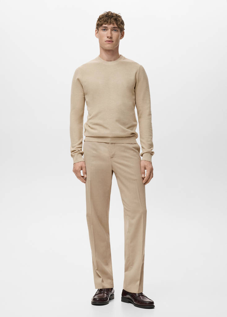 Microstructured cotton knitted sweater — Beige