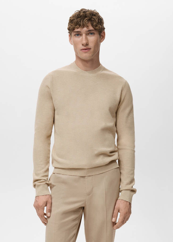 Microstructured cotton knitted sweater — Beige
