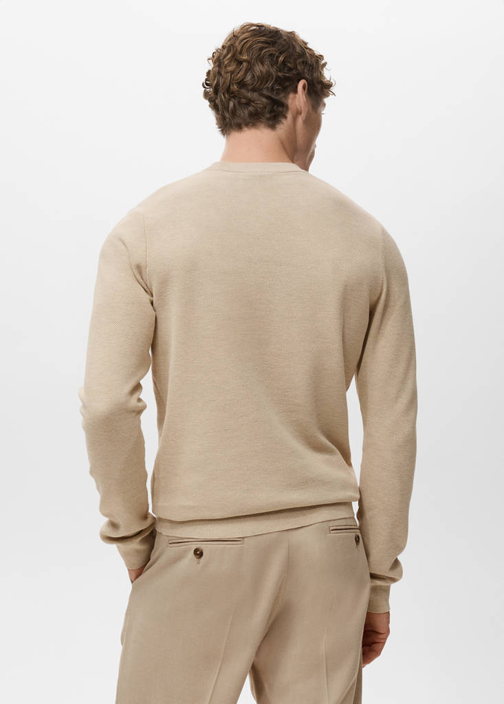 Microstructured cotton knitted sweater — Beige
