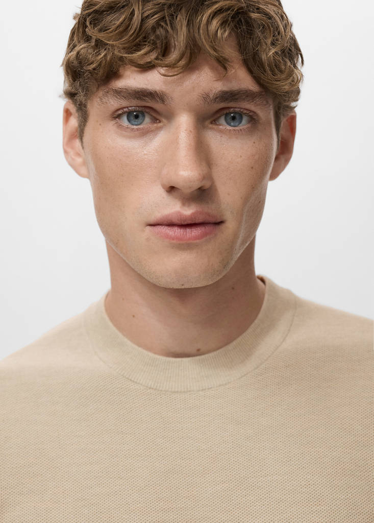 Microstructured cotton knitted sweater — Beige