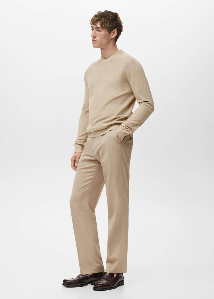 Microstructured cotton knitted sweater — Beige