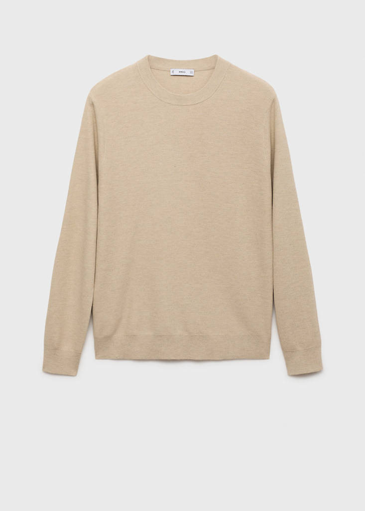 Microstructured cotton knitted sweater — Beige