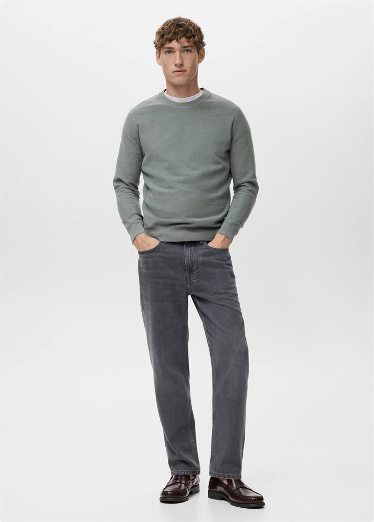 Microstructured cotton knitted sweater — Forest Green