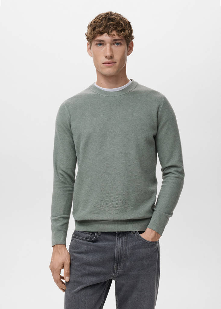 Microstructured cotton knitted sweater — Forest Green