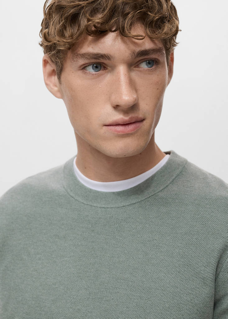 Microstructured cotton knitted sweater — Forest Green