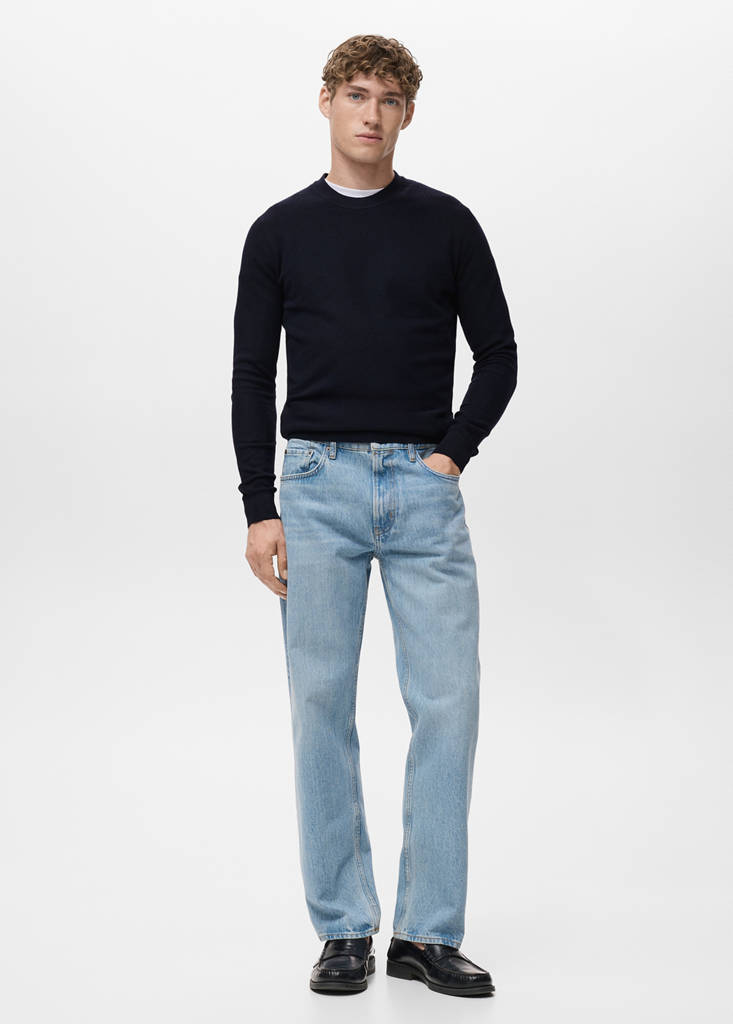 Microstructured cotton knitted sweater — Navy