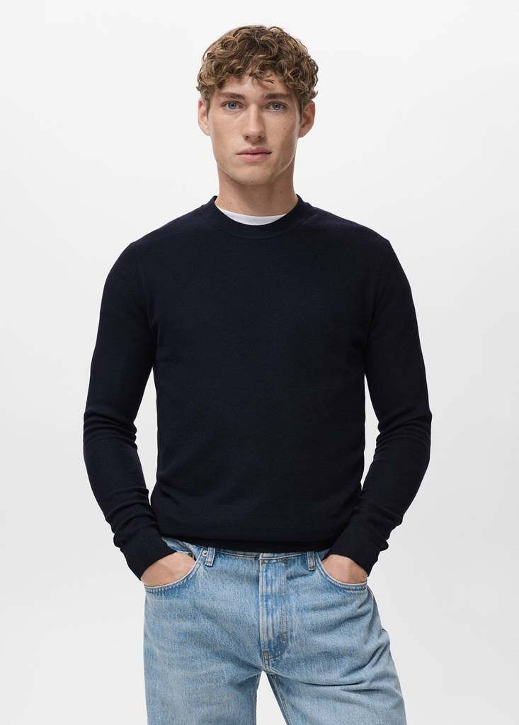 Microstructured cotton knitted sweater — Navy