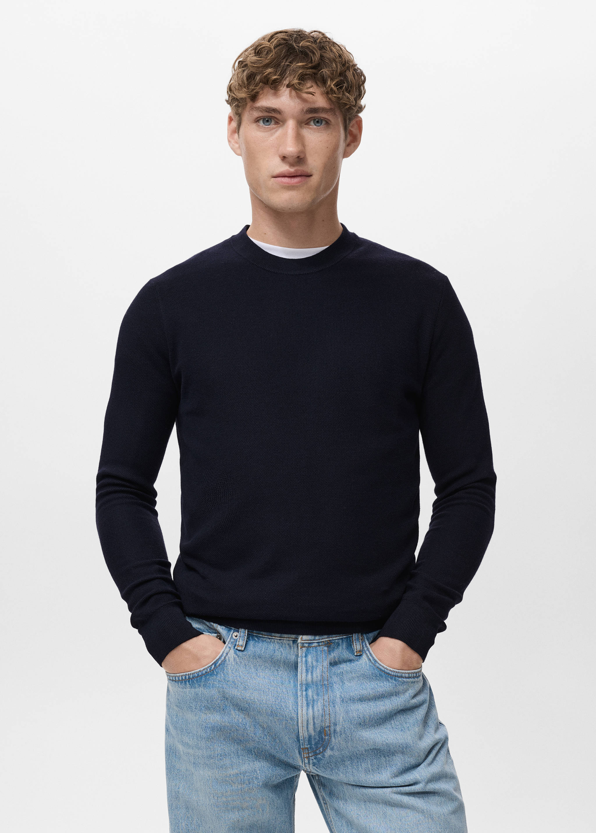 Microstructured cotton knitted sweater - Medium plane
