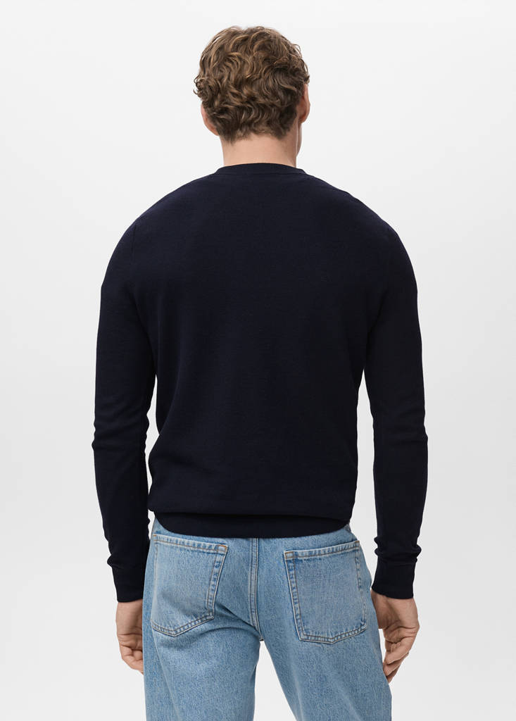 Microstructured cotton knitted sweater — Navy