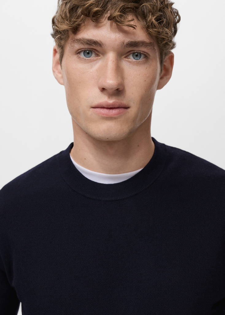 Microstructured cotton knitted sweater — Navy