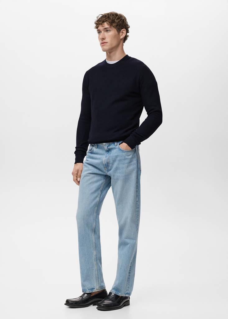 Microstructured cotton knitted sweater — Navy