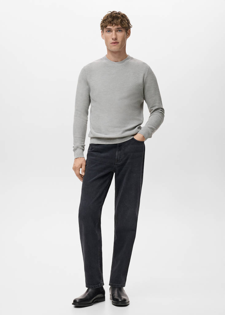 Microstructured cotton knitted sweater — Medium Heather Grey