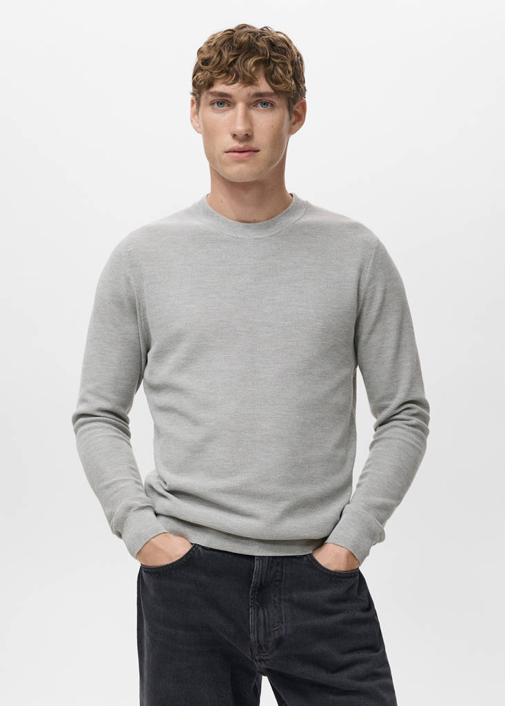 Microstructured cotton knitted sweater — Medium Heather Grey