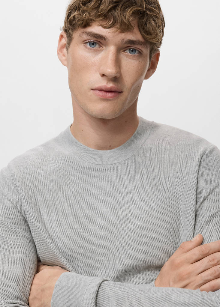 Microstructured cotton knitted sweater — Medium Heather Grey