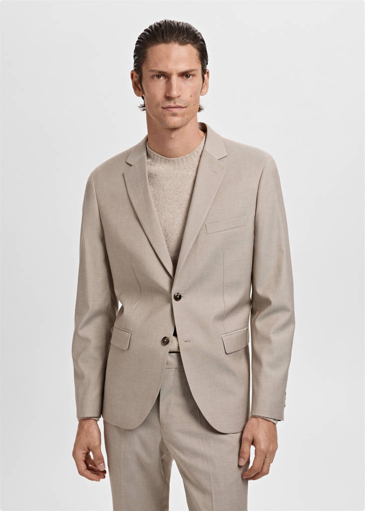 Super slim-fit suit jacket in stretch fabric — Sand