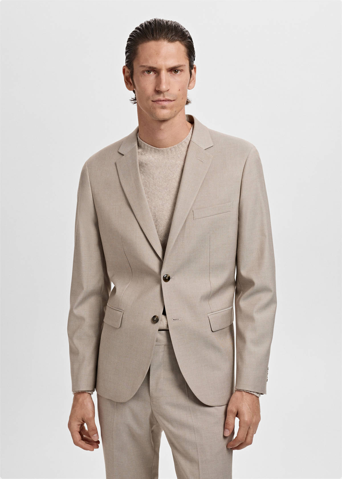 Super slim-fit suit jacket in stretch fabric — Sand