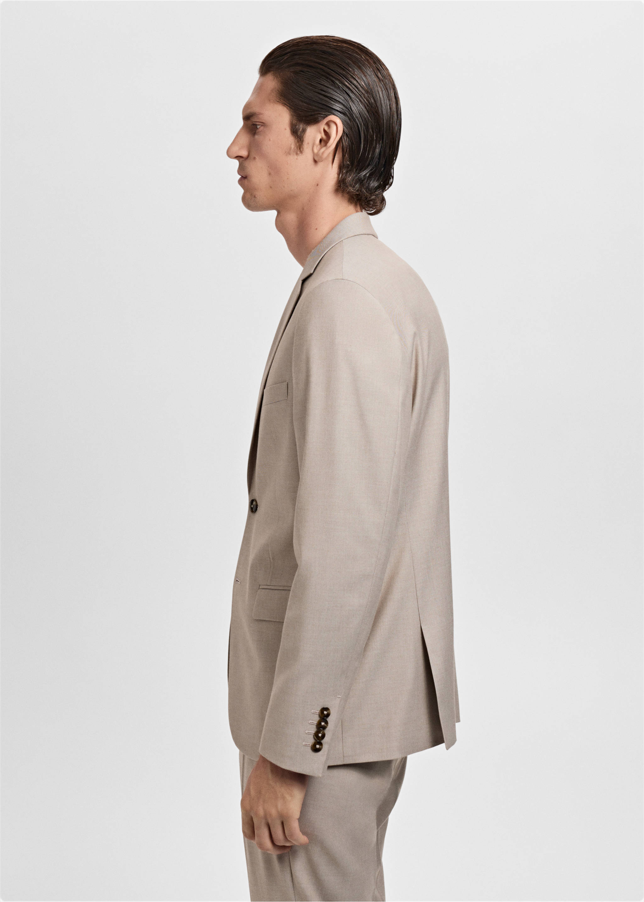 Super slim-fit suit jacket in stretch fabric - Details of the article 2, Sand. Ref: 17055149-00.