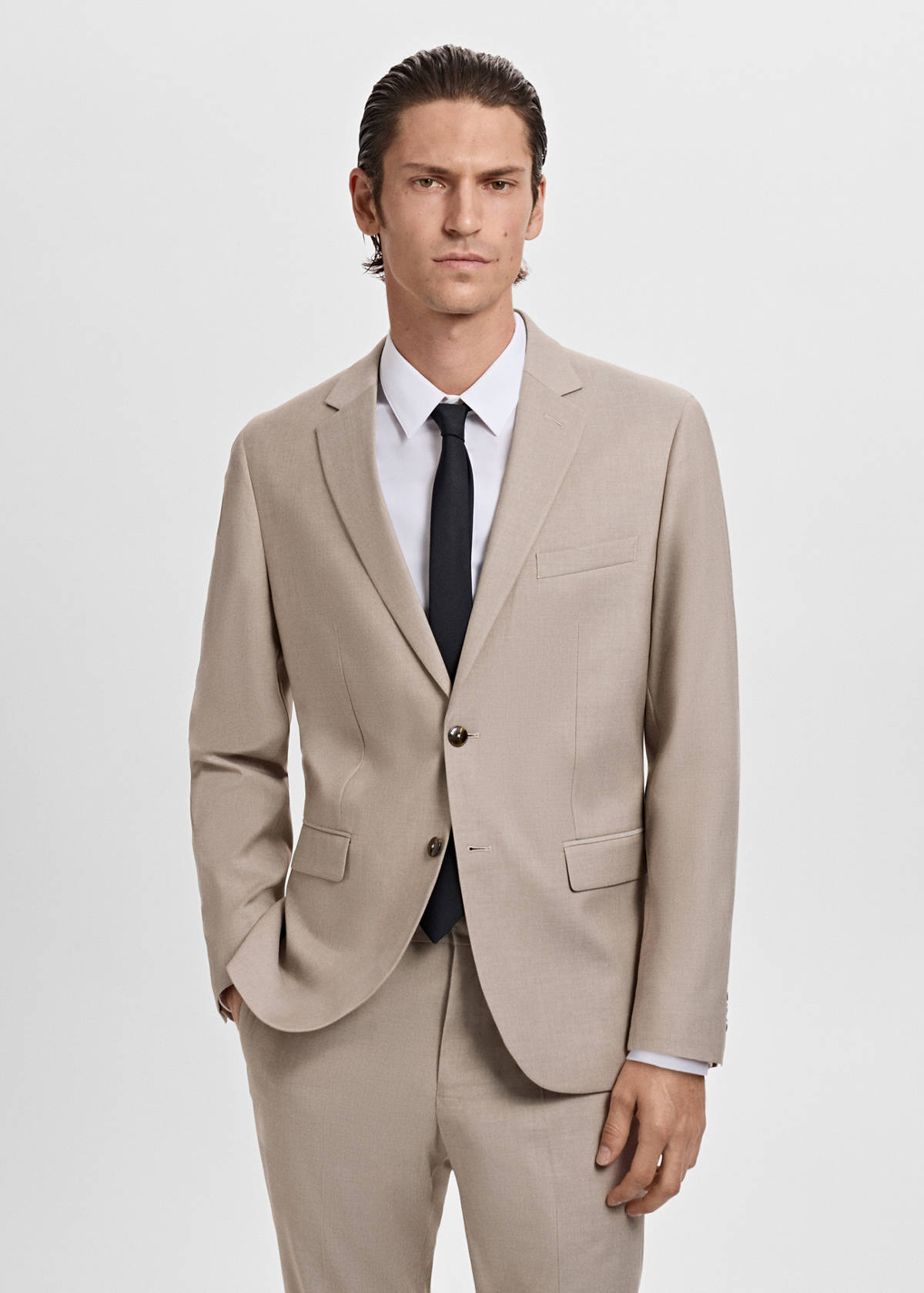 Super slim-fit suit jacket in stretch fabric — Sand