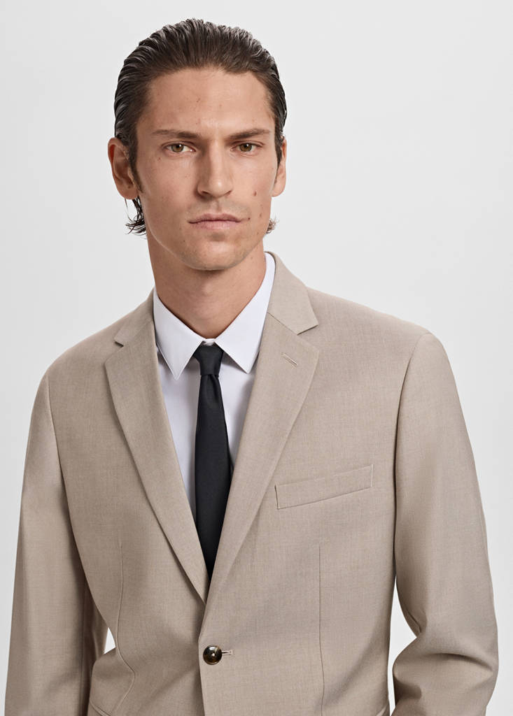 Super slim-fit suit jacket in stretch fabric — Sand