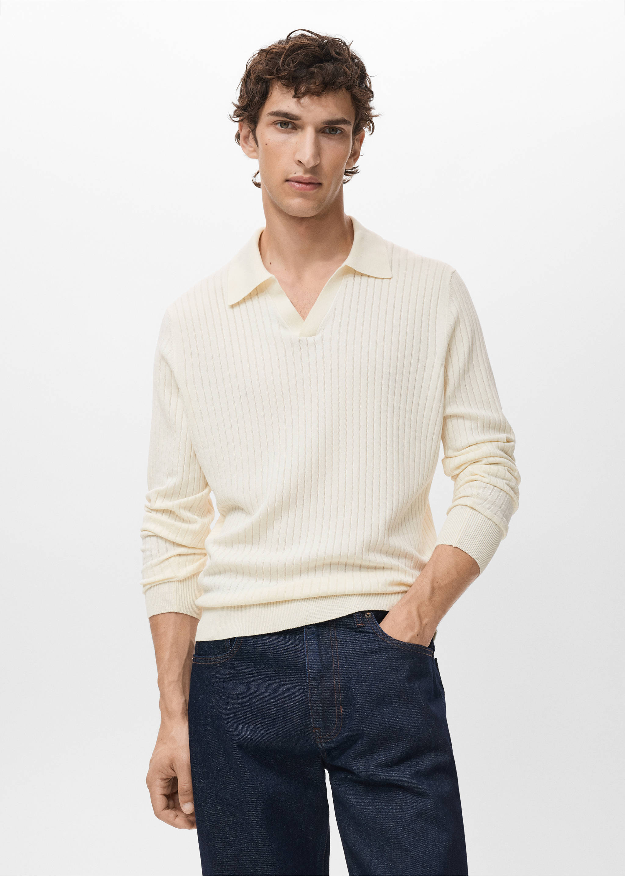 Jersey polo punto canalé - Plano medio, Blanco roto. Ref: 17055150-00.