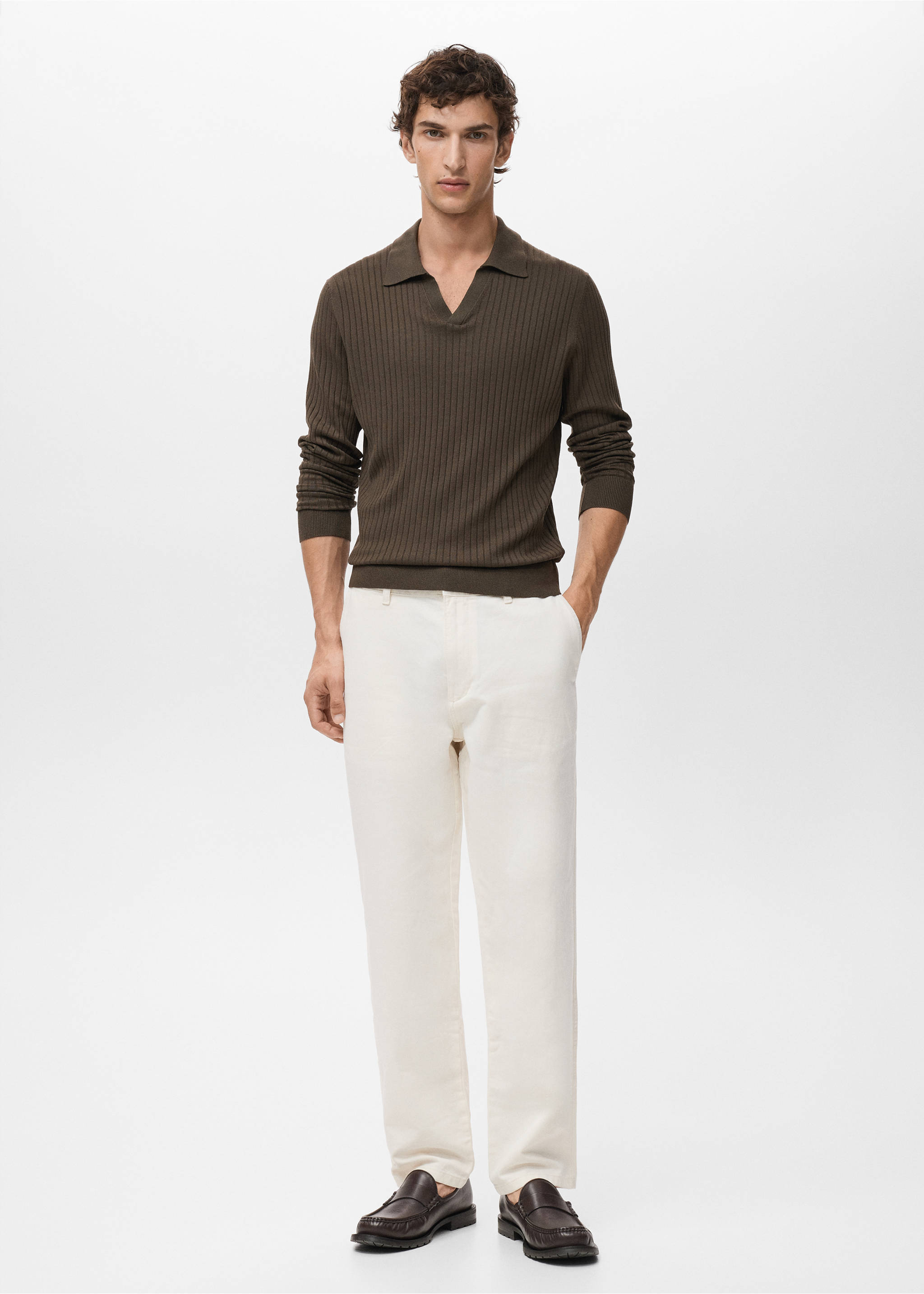 Jersey polo punto canalé - Plano general, Khaki. Ref: 17055150-00.