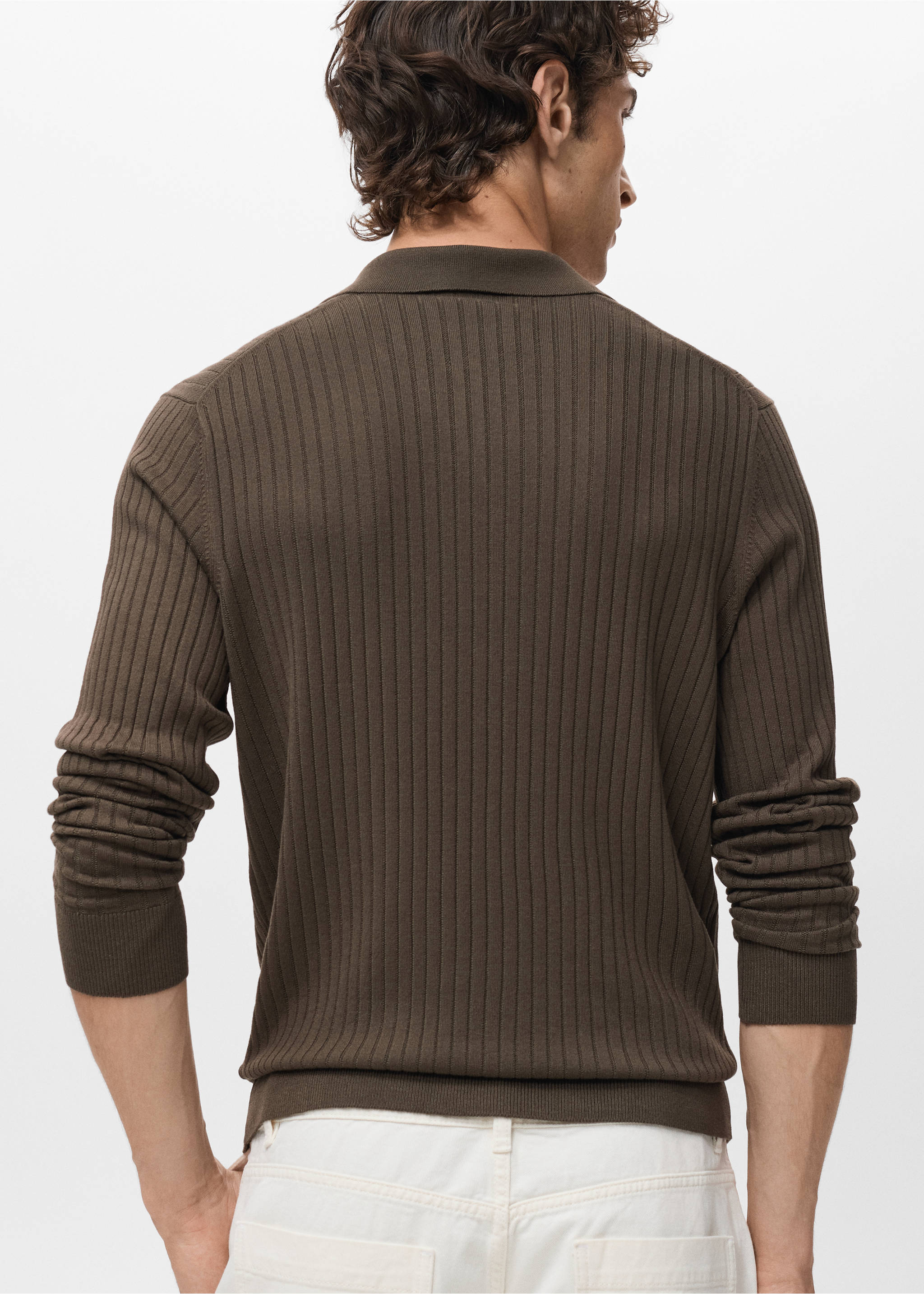 Jersey polo punto canalé - Reverso del artículo, Khaki. Ref: 17055150-00.