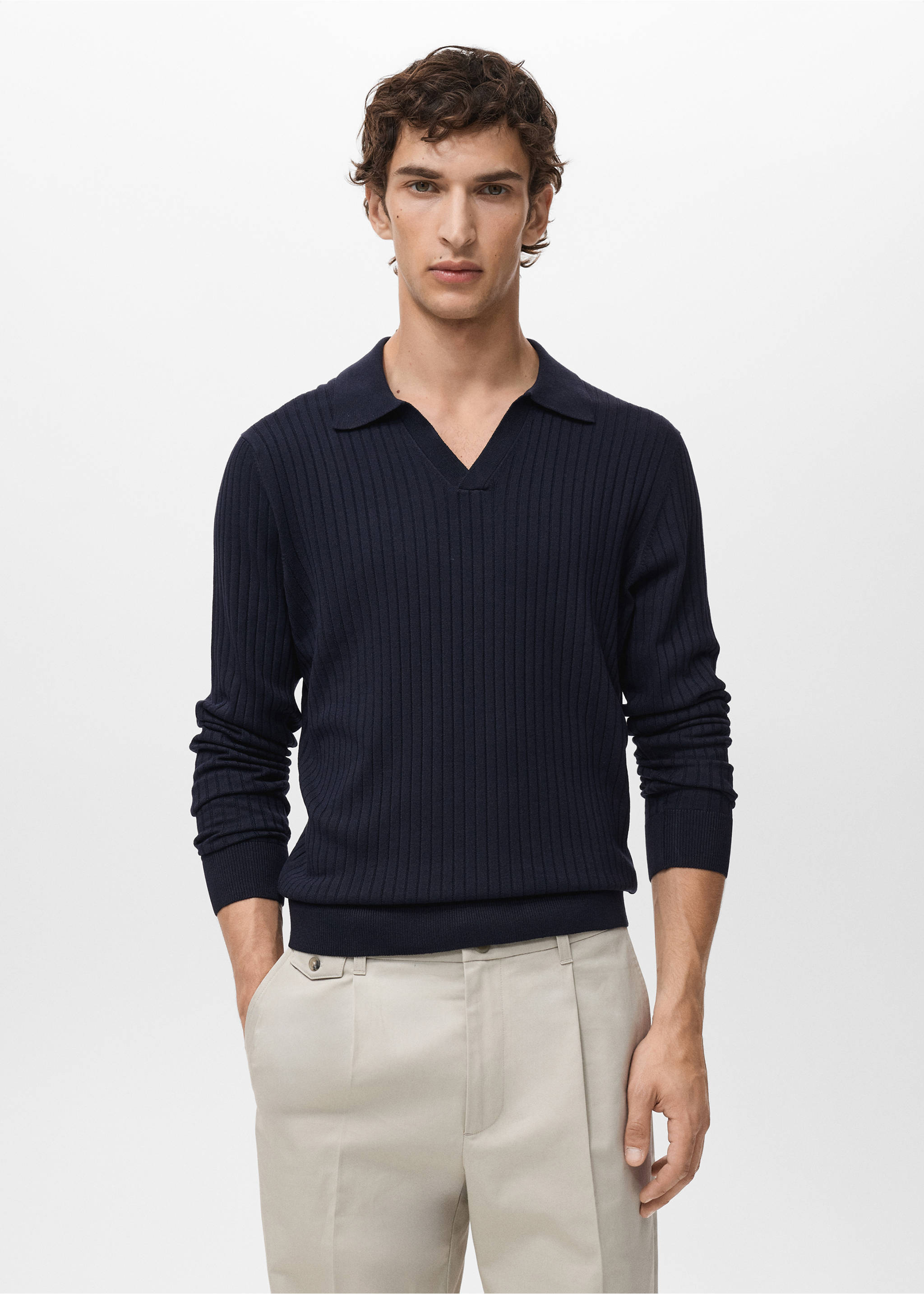 Jersey polo punto canalé - Plano medio, Azul marino. Ref: 17055150-00.