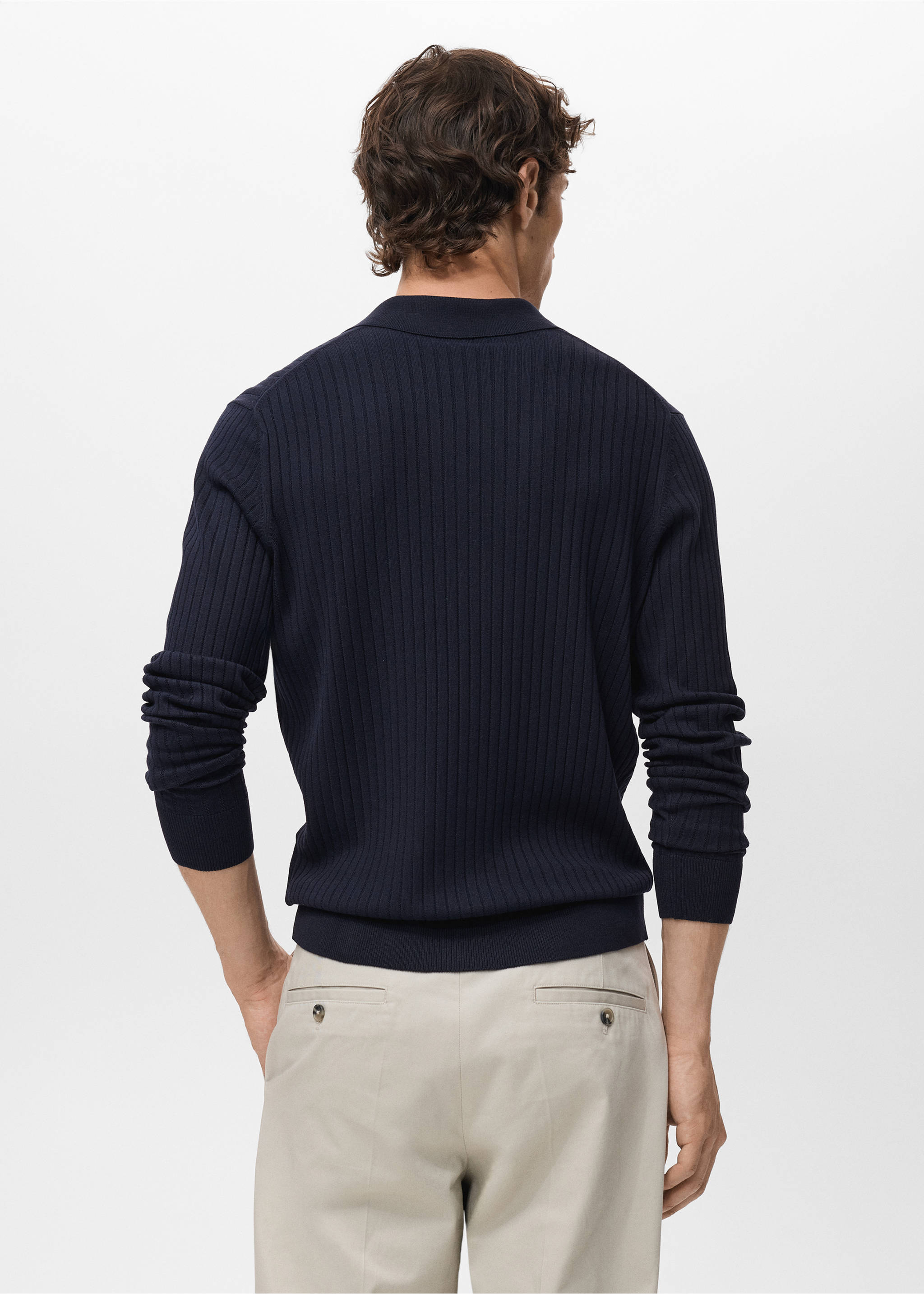 Jersey polo punto canalé - Reverso del artículo, Azul marino. Ref: 17055150-00.