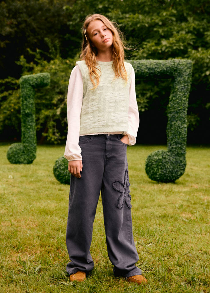 Floral-embroidered waistcoat — Pastel Green