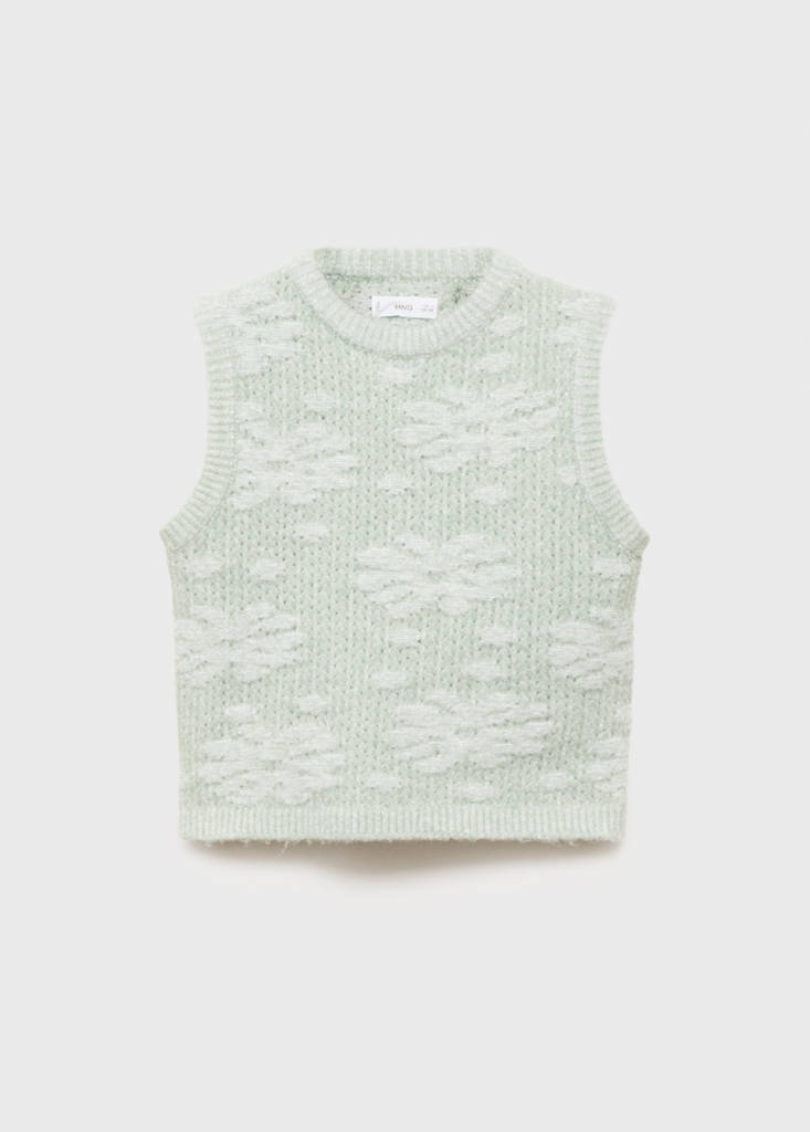 Floral-embroidered waistcoat — Pastel Green