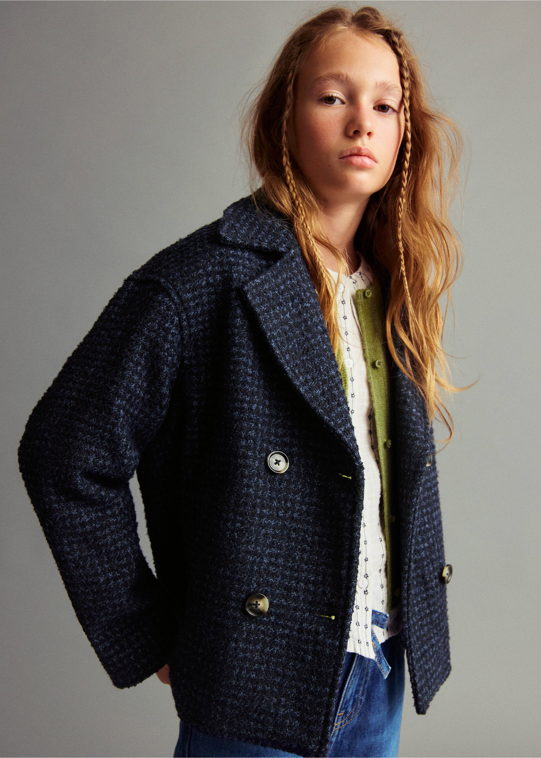 Chaqueta tweed lana - Plano medio, Azul marino. Ref: 17055156-00.
