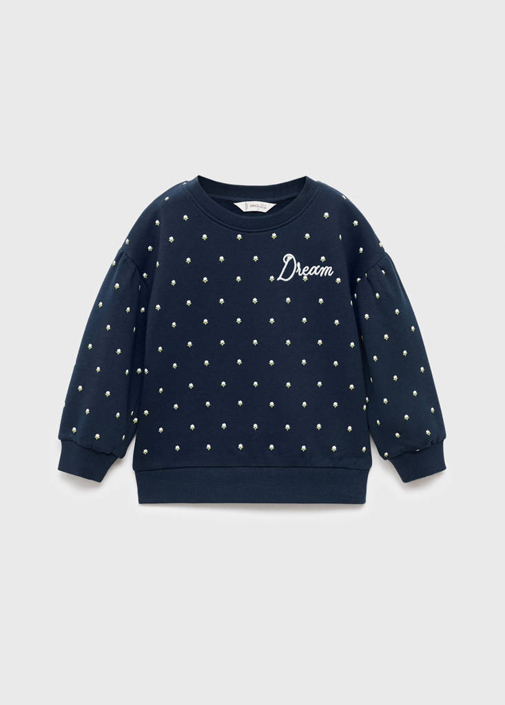 MANGO KIDS - Sweat brodé imprimé floral bleu marine - 9-12 mois - Bébé fille
