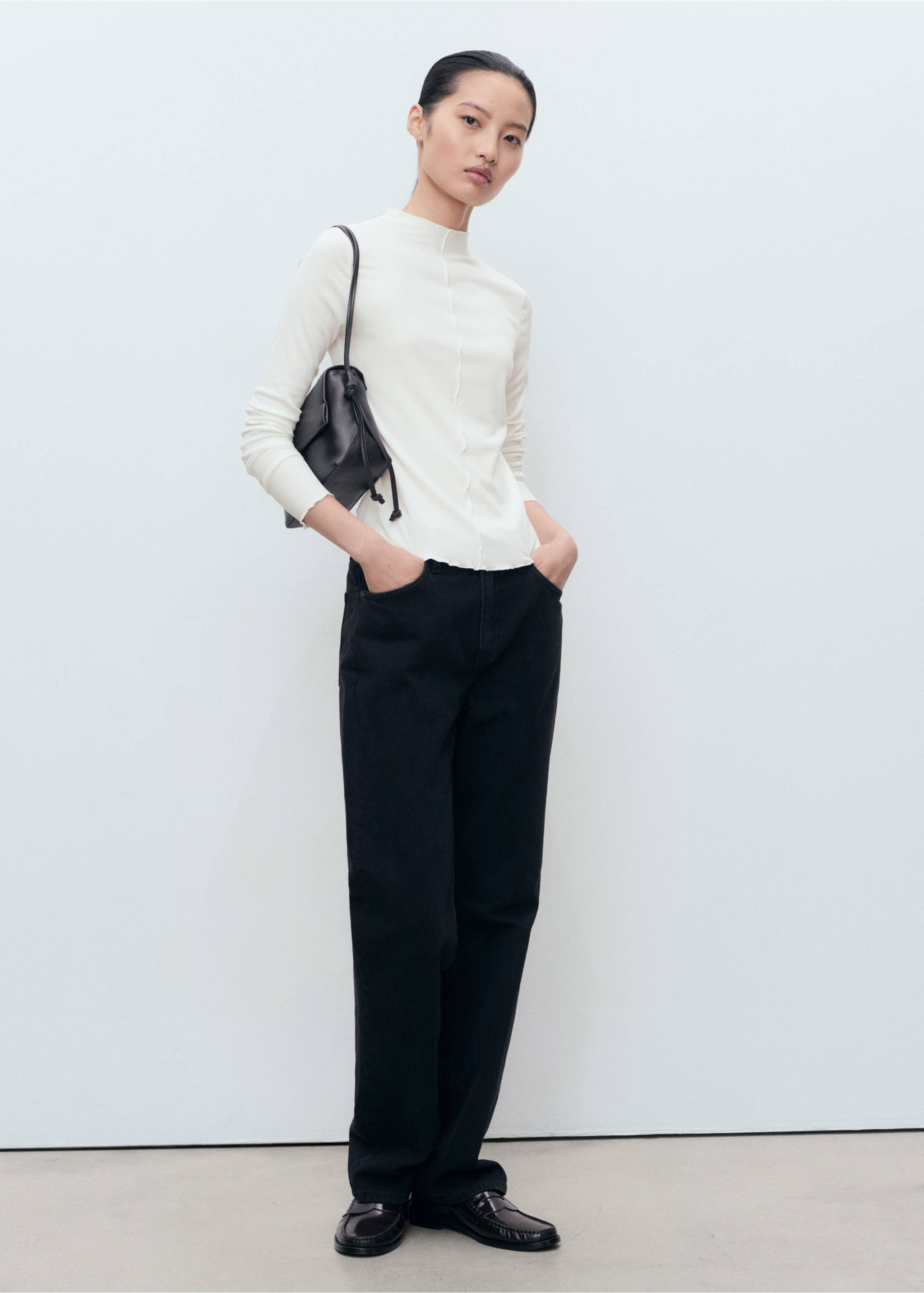 Ribbed t-shirt with scalloped trim - General plane, White. Ref: 17055798-00.