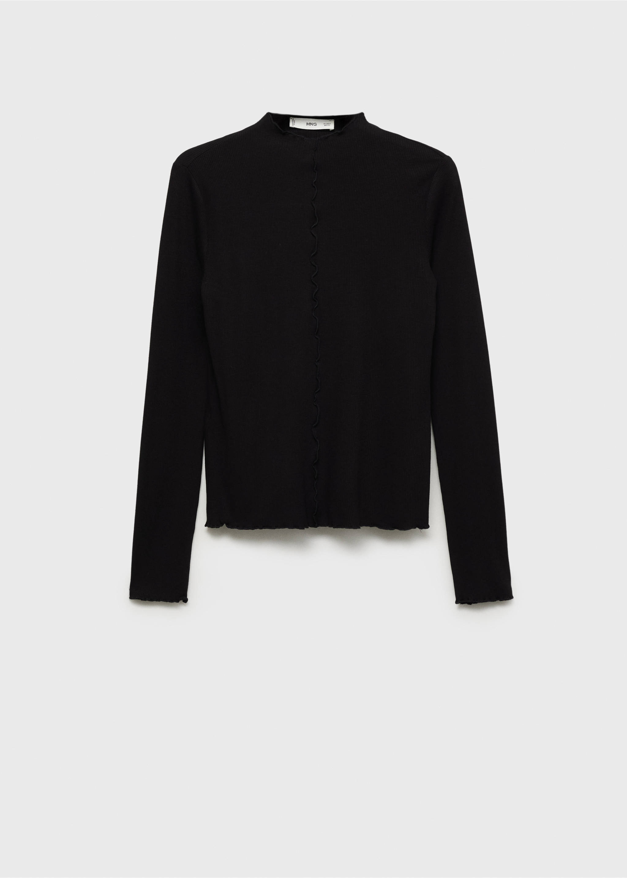 Ribbed t-shirt with scalloped trim - Article without model, Black. Ref: 17055798-00.