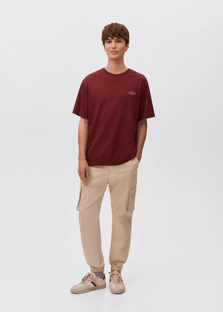Printed cotton-blend t-shirt — Maroon