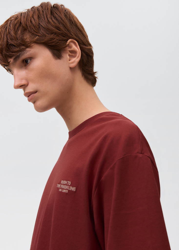 Printed cotton-blend t-shirt — Maroon