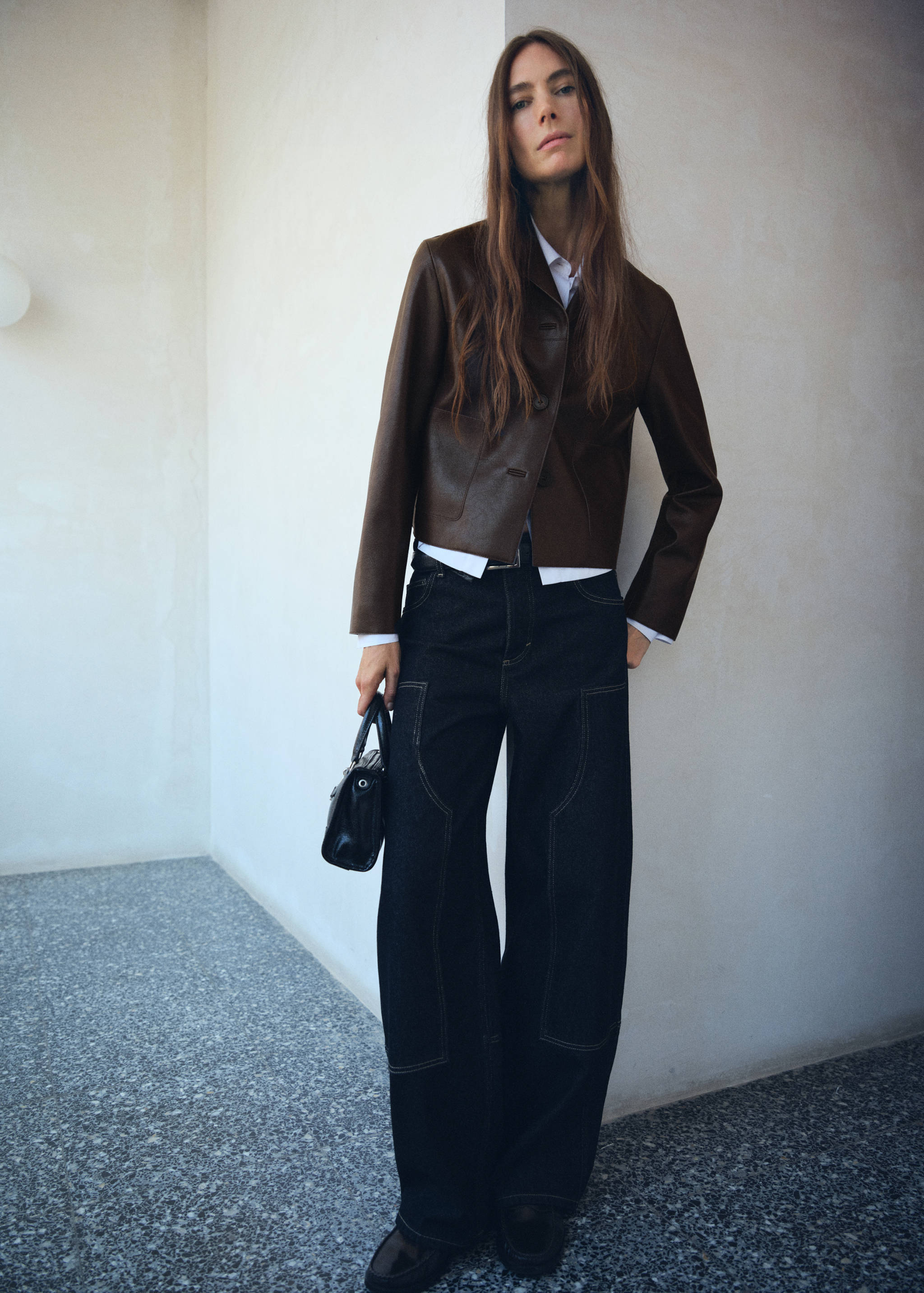 Faux-leather jacket with pockets - General plane