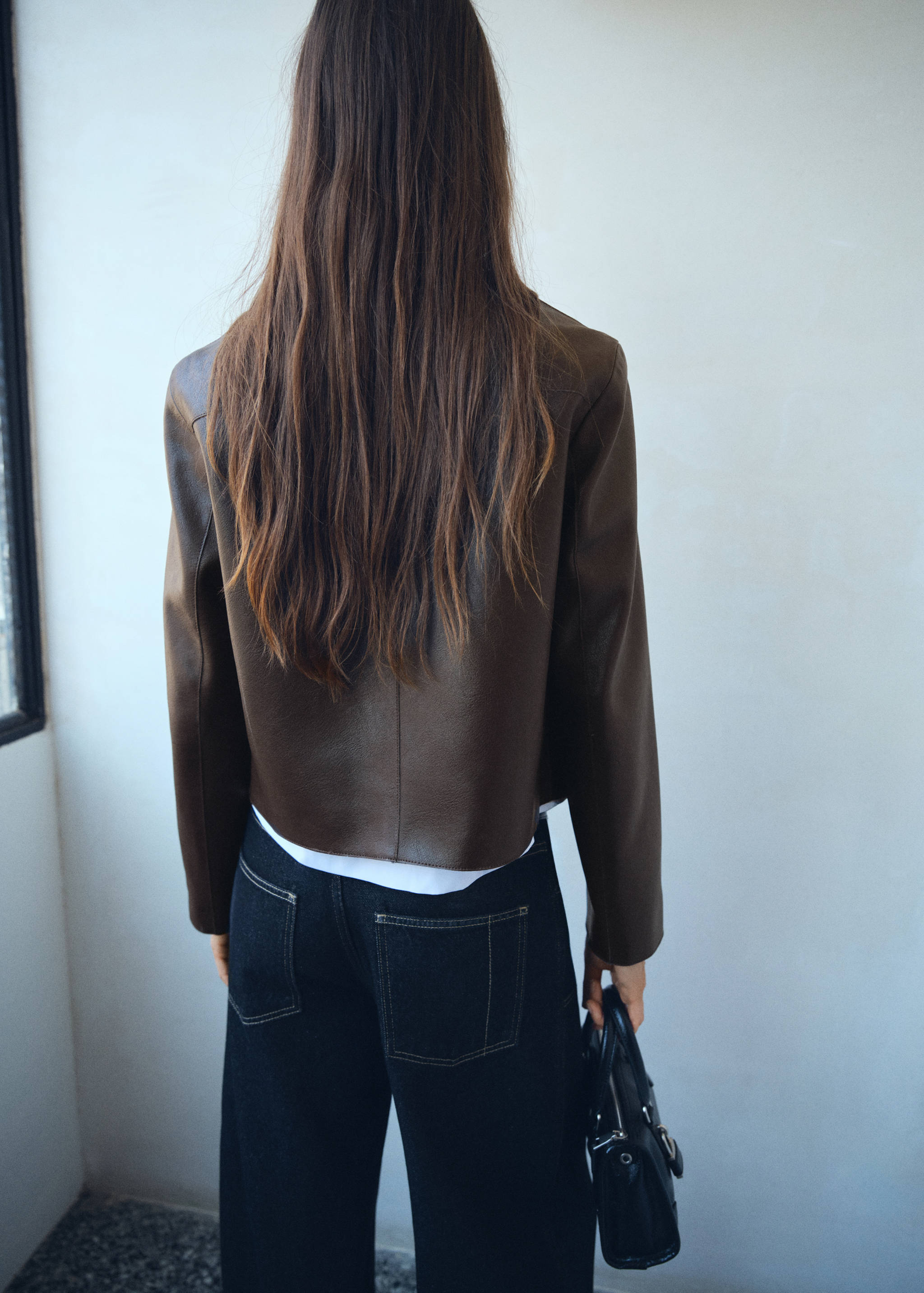 Faux-leather jacket with pockets - Reverse of the article