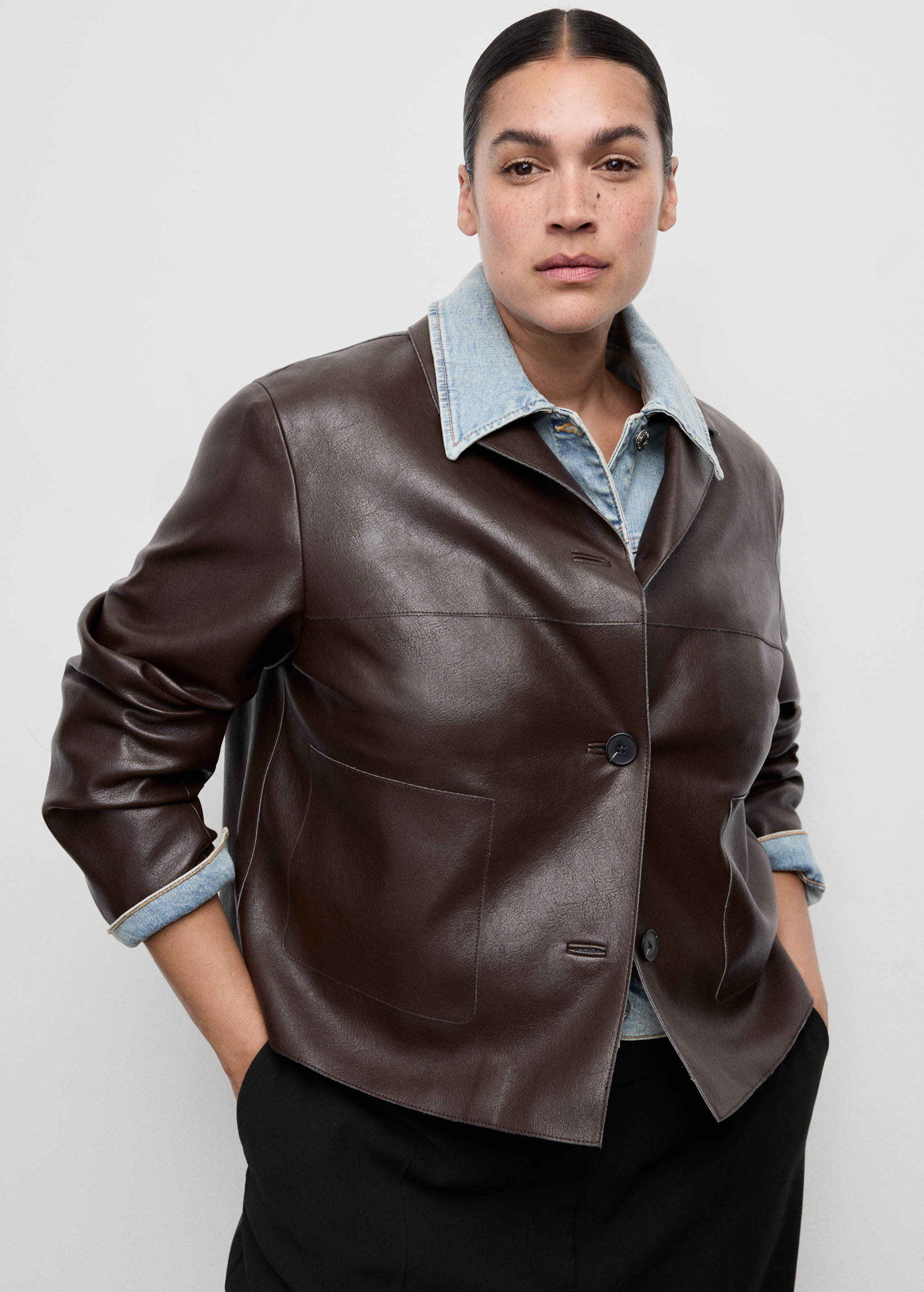 Faux-leather jacket with pockets - Details of the article 5