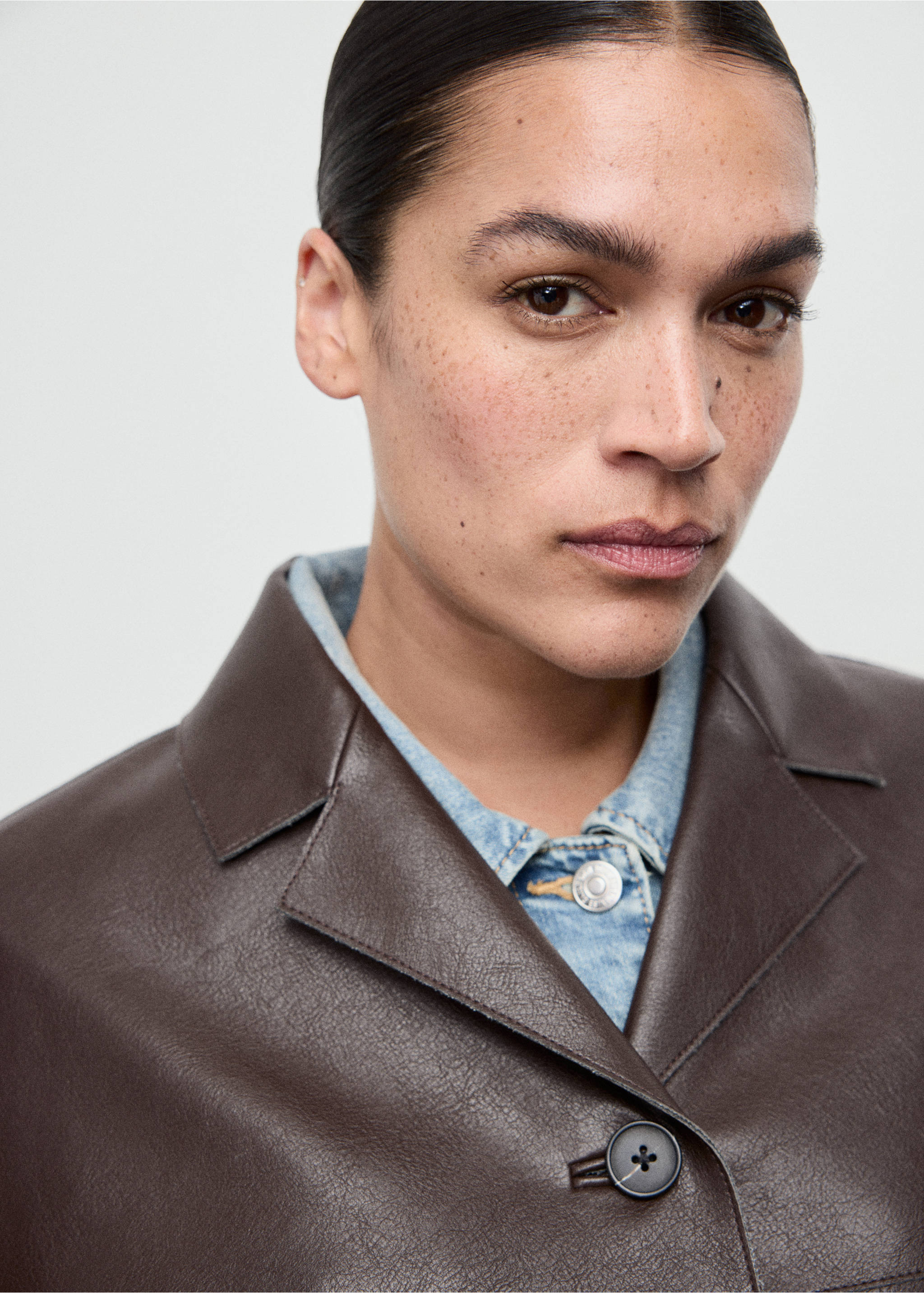 페이크 레더 포켓 재킷 - 상품 내역: 4, 초콜렛. Ref: 17055802-00.