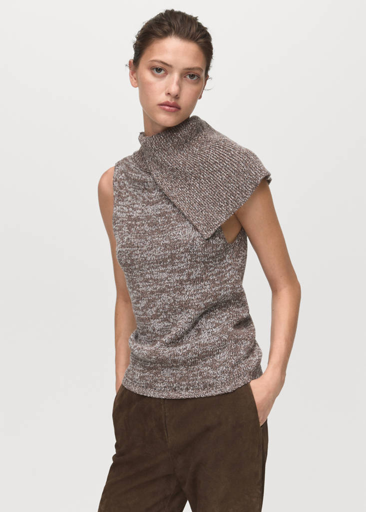 Waistcoat with mottled wrap collar — Light/Pastel Grey
