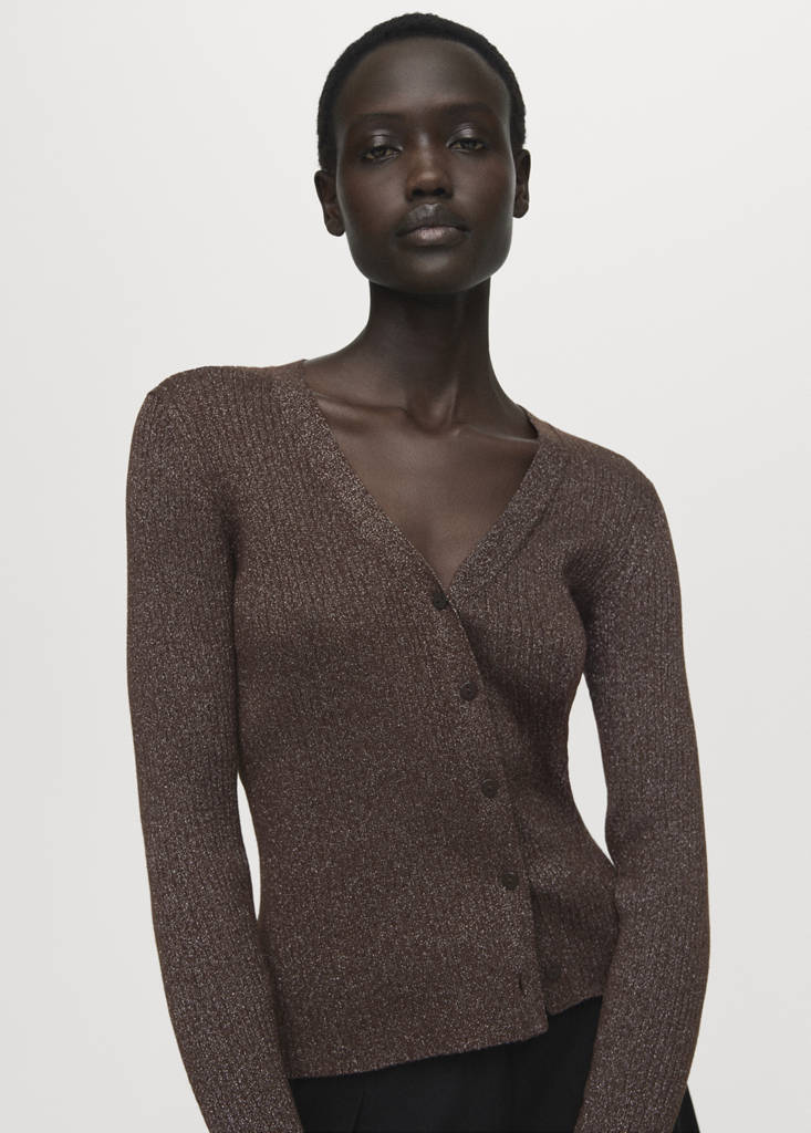 Ribbed knitted cardigan — Chocolate