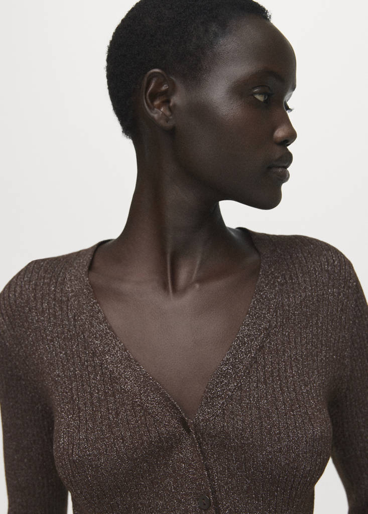 Ribbed knitted cardigan — Chocolate