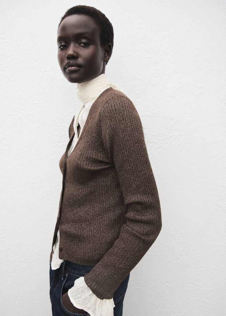 Ribbed knitted cardigan — Chocolate