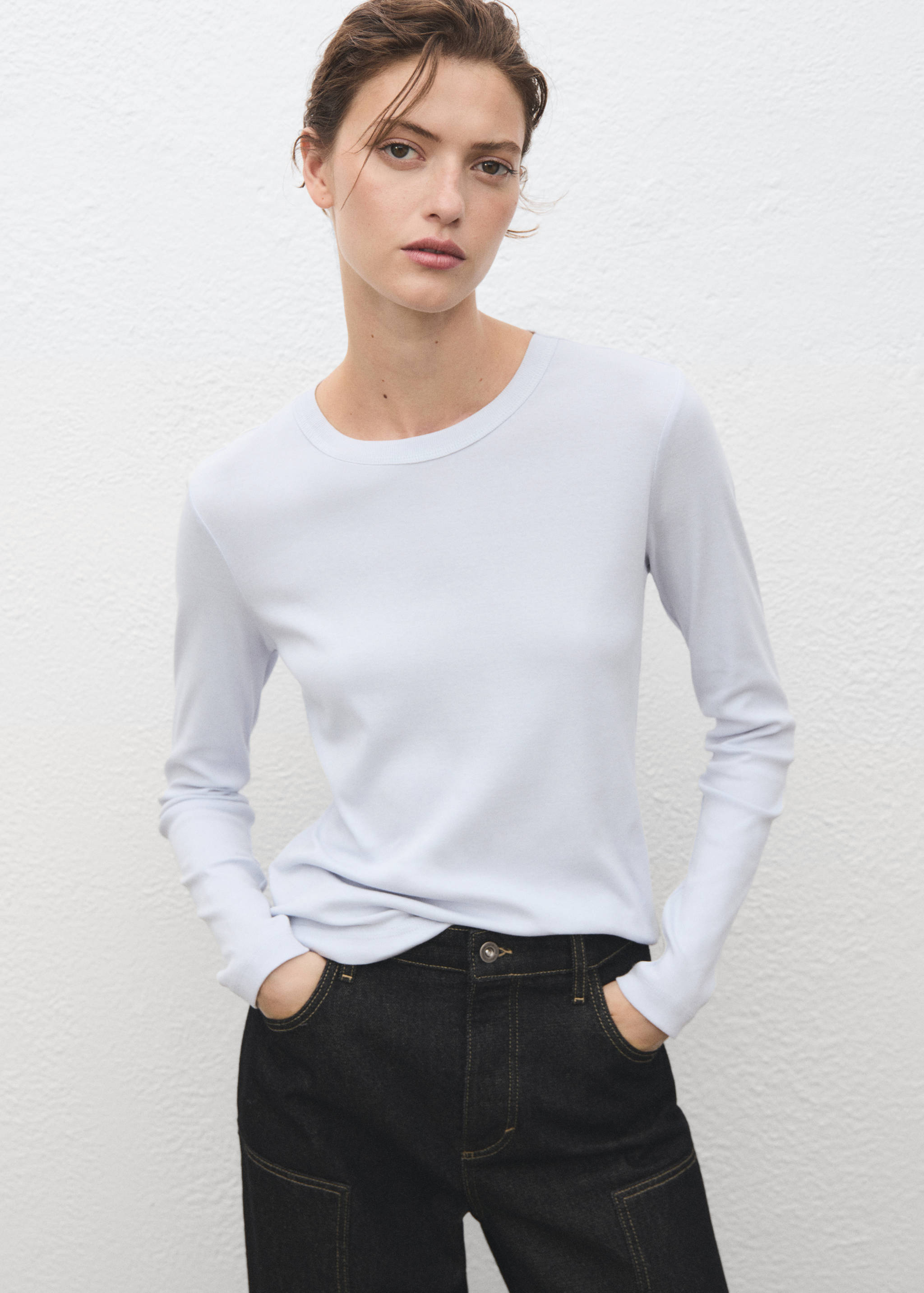 Long sleeve cotton t-shirt - Medium plane