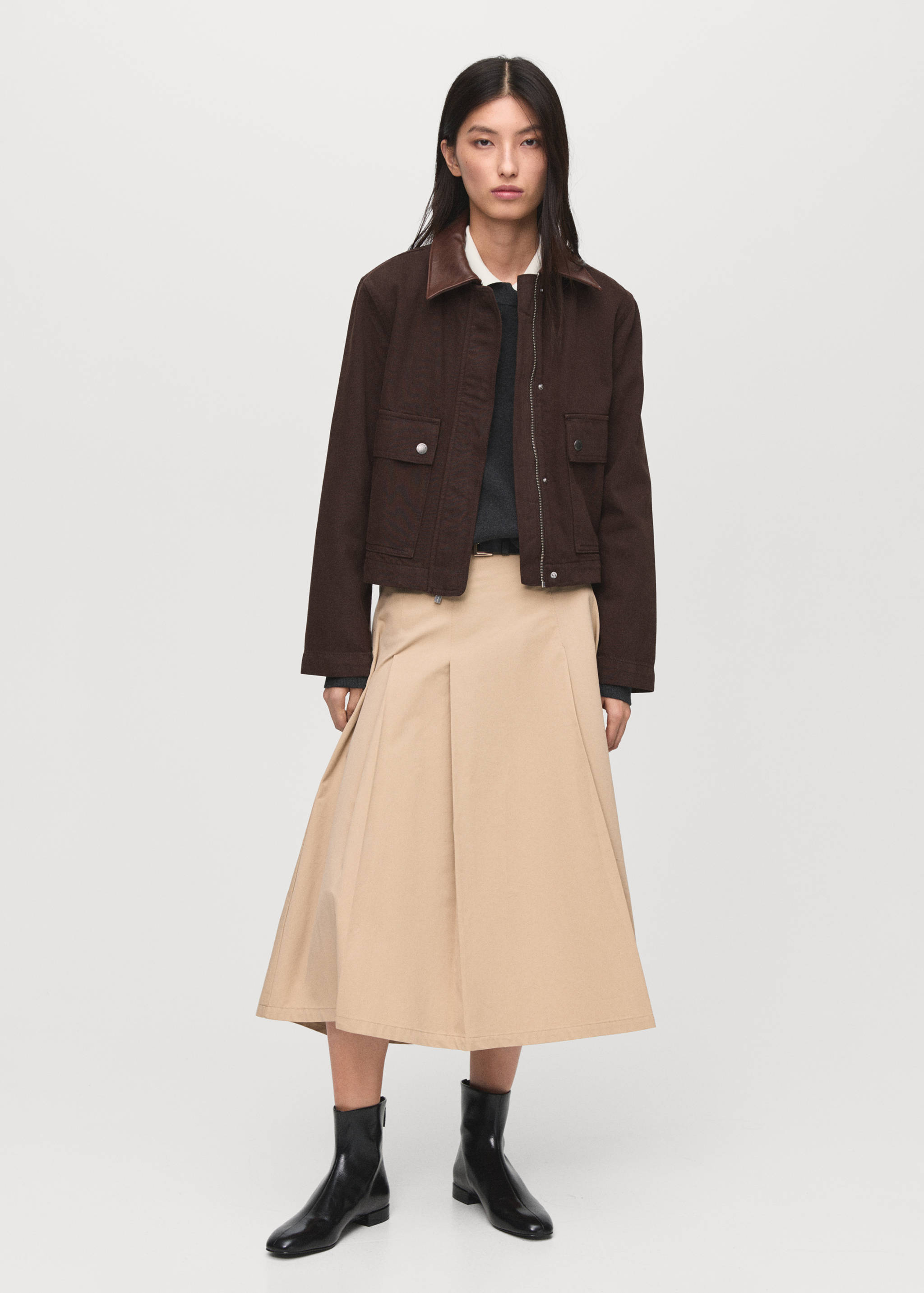 Parka en jean col en cuir synthétique - Plan général