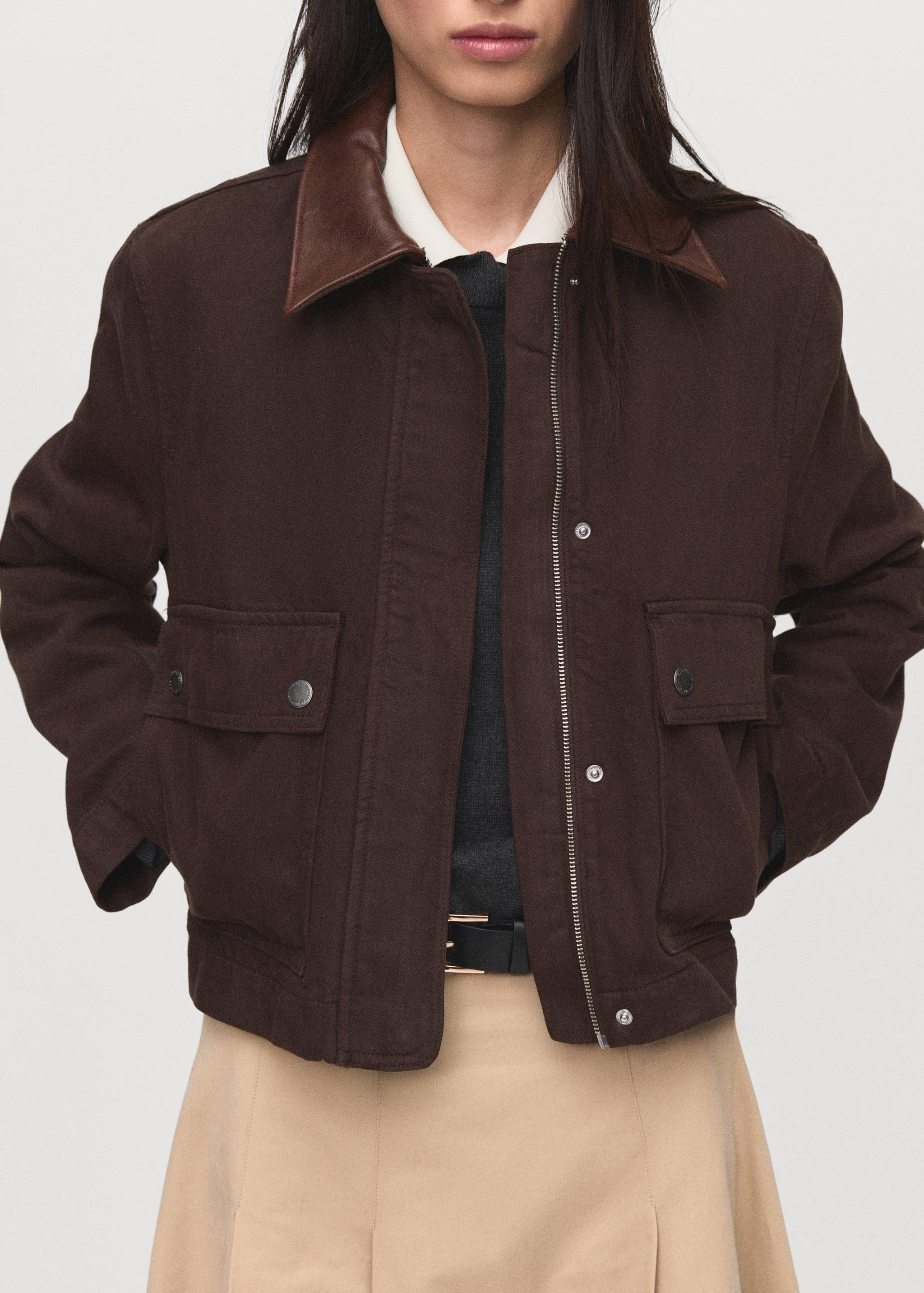 Parka en jean col en cuir synthétique - Plan moyen