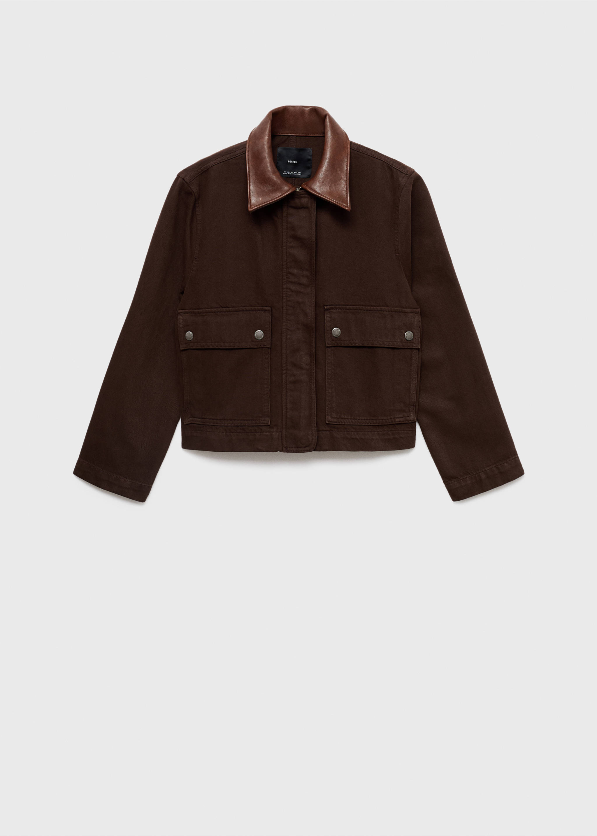 Denim parka with faux-leather collar - Article without model, Chocolate. Ref: 17055821-00.