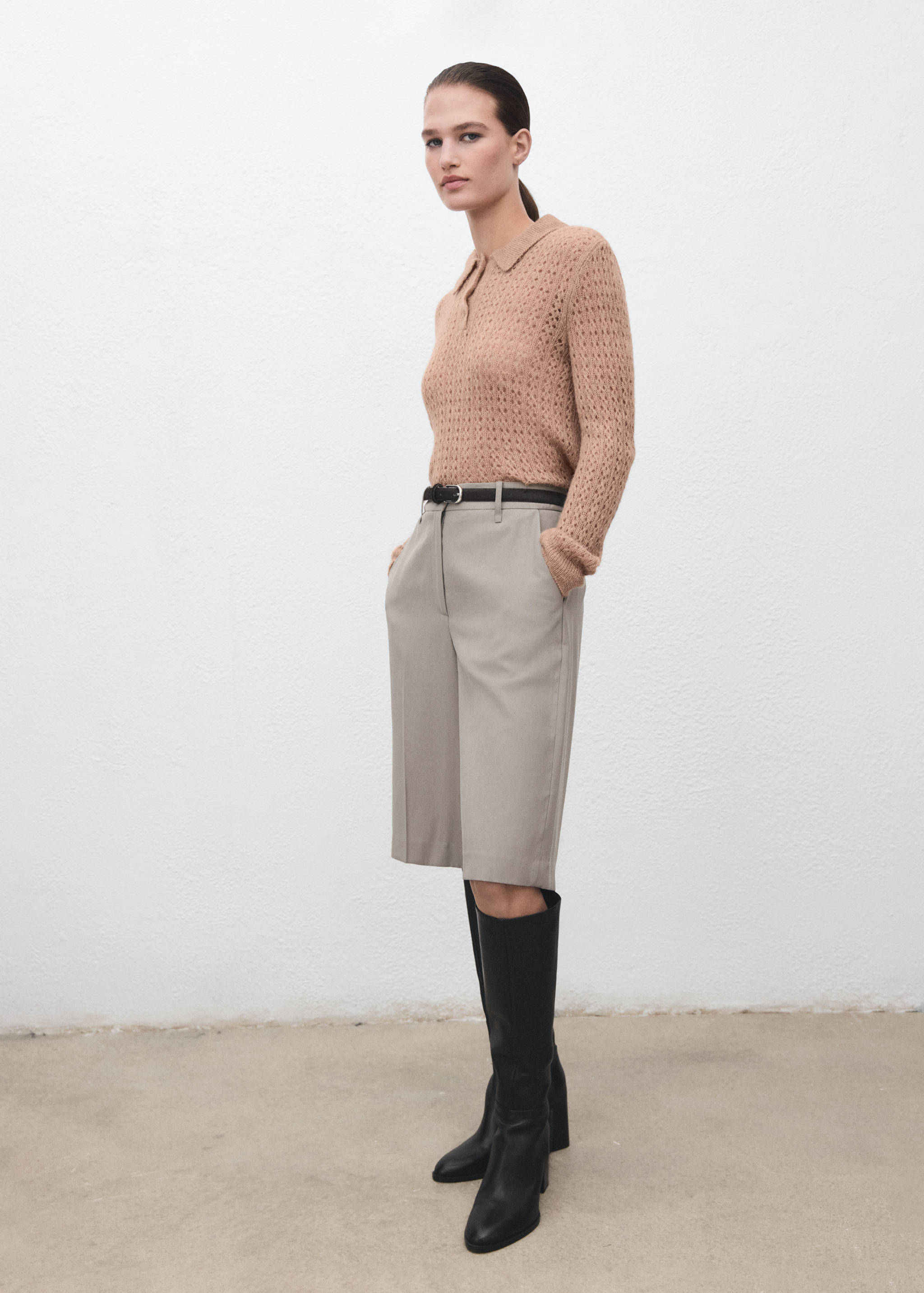 Openwork knitted polo-neck sweater - General plane